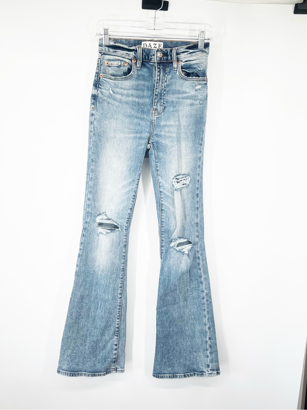 Daze Denim High Rise Flare Jeans Distressed